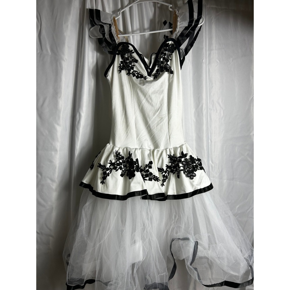 Weissman White Black Floral Lace Tutu Dance Costume Leotard Womens Medium Adult